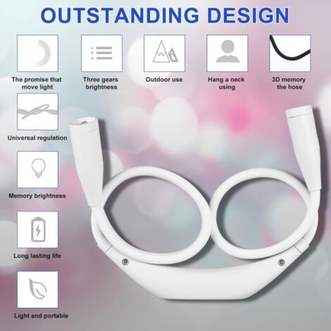 Lampe de lecture de cou livre Lampe de lecture LED Rechargeable Lampe de travail 3 couleurs Réglable Bras Lampe de cou pour lire, tricot, couture, camping, jogging, câble USB inclus