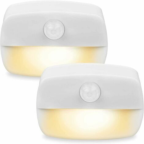 Lumière de détecteur de mouvement,paquet de 2 Veilleuse  LED Auto On Off, Applique murale, Lampes de placard, Lumières sûres pour escaliers, couloir, salle de bain, cuisine, armoire (Blanc chaud)