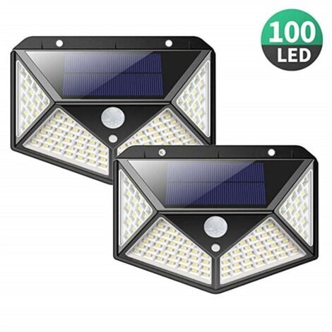Lampe Solaire Extérieur【Version Puissante 2 Pack】100 LED 2200 mAh éclairage Extérieur étanche 270° lumière Solaire Détecteur de Mouvement 180 ° Spot Solaire Applique Solaire pour Jardin