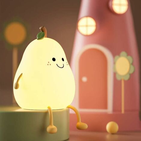 Veilleuse mignonne pour enfants, Forme Poire Créative Veilleuse Enfant, Veilleuse LED rechargeable par USB, Lampe de Chevet Veilleuse