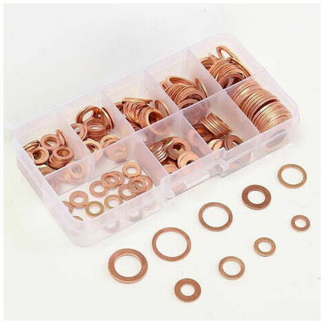 200Pcs Kit D'Assortiment De Joint Plat, Joint Rondelle, Ecrou Et Boulon En Cuivre, Avec Boite (1/5)