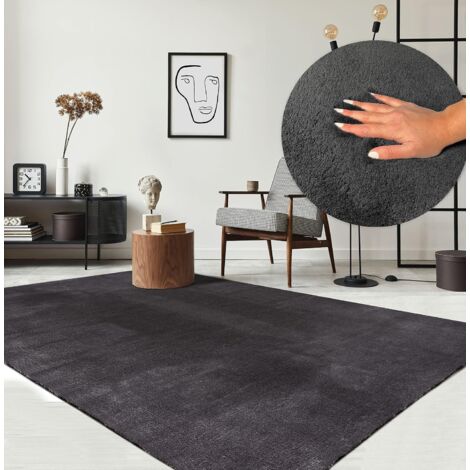Tapis De Salon à Poils Longs 120x160 Cm - Doux, Antidérapant, Lavable, Gris Foncé - 4
