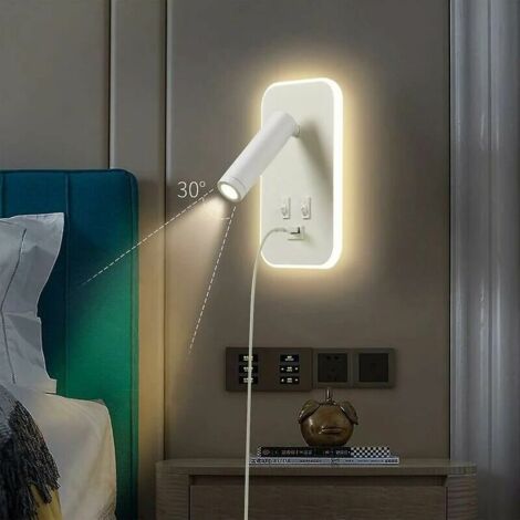Applique murale LED, liseuse de chevet avec interrupteur, port de charge USB, éclairage d'ambiance réglable pour chambre Blanc lumière chaude