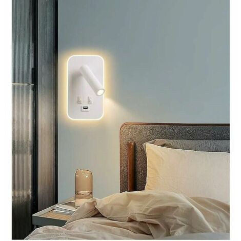 Applique murale LED, liseuse de chevet avec interrupteur, port de charge USB, éclairage d'ambiance réglable pour chambre Blanc lumière chaude
