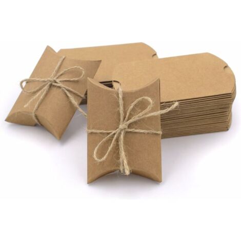 50 Pièces Kraft Paper Caisses Coffrets-cadeaux d'oreiller naturelles Vintage Candy Box pour la fête de Mariage (1/5)