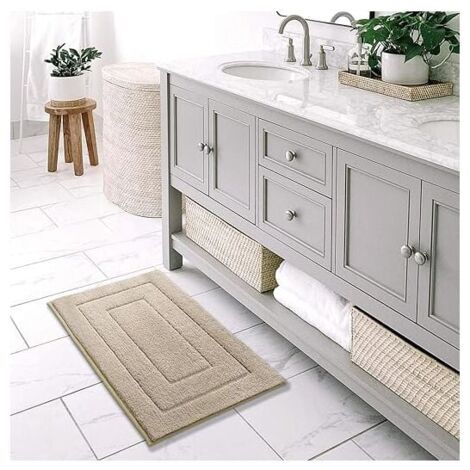 Tapis De Bain Antidérapant Microfibre - Absorbant, Doux, Lavable Machine | 60x110cm Beige Motif Ondulé