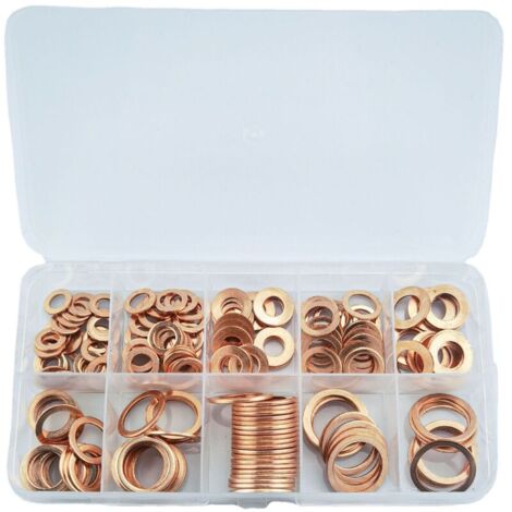 200Pcs Kit D'Assortiment De Joint Plat, Joint Rondelle, Ecrou Et Boulon En Cuivre, Avec Boite (1/5)