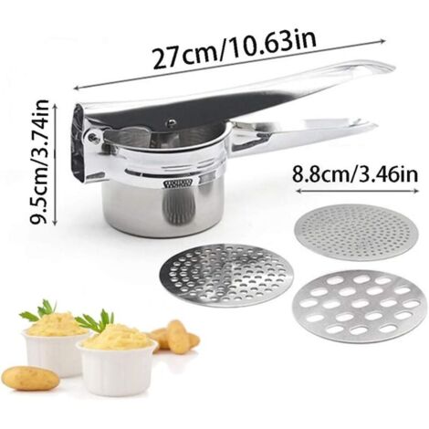 Presse-purée Professionnel En Inox - 3 Disques Interchangeables (fin, Moyen, épais) - Pour Pommes De Terre, Légumes, Aliments Bébé