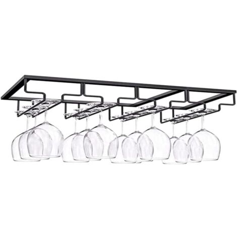 Porte Verre à 4 Rangées, Porte Verres à Pied Suspendu, Support à Verre Vin Inversé, Support Verre Vin Sous Armoire Avec Vis, Support en Fer pour Verre Vin, 4 Rangs, pour Bar Cuisine (4 emplacements) (1/5)