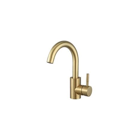 Ensoleille – Mitigeur lavabo doré brossé à bec haut – Rotation 360° – Montage au pont – Acier inoxydable – Aérateur en nid d'abeille pour économie d'eau (1/5)