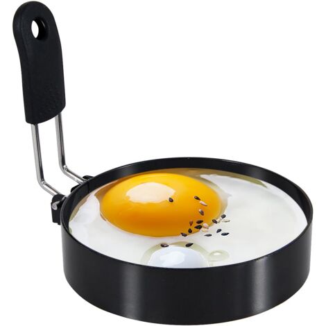 Anneaux à œufs de 3,5 pouces avec poignée en silicone, anneaux de cuisson des œufs en acier inoxydable, antiadhésifs, pour frire les œufs et les muffins aux œufs, moule à œufs pour le petit déjeuner (1/5)