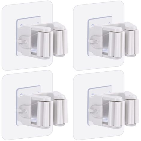 Lot de 4 supports muraux pour vadrouille et balai, support de balai autocollant, sans perçage, support pour balai et pelle à poussière pour la maison, le jardin, le garage et le stockage, lot de 4 (1/3)