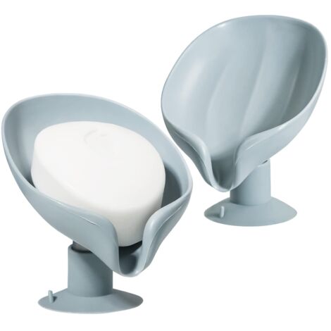 Lot de 2 porte-savons auto-drainants, non poreux, faciles à nettoyer, adaptés à la douche, porte-savon auto-drainant en forme de feuille avec ventouse, porte-savon créatif pour salle de bain, évier de (1/5)