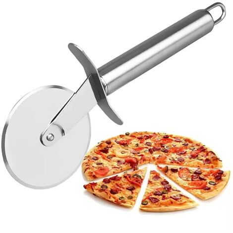 Roulette à pizza, coupe-pizza en acier inoxydable, coupe-pizza super tranchant avec poignée antidérapante, coupe-pâtisserie, facile à nettoyer et à ranger (argent) (1/5)