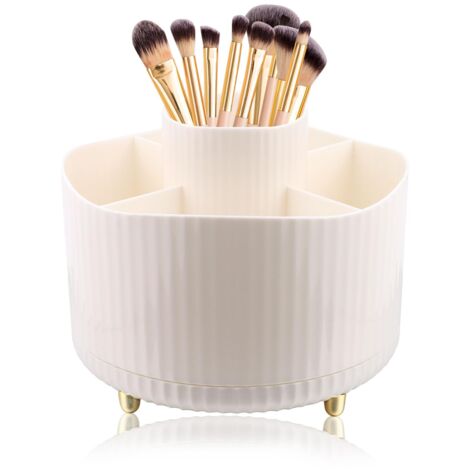 Boîte de rangement de maquillage, boîte de rangement de maquillage rotative à 360 degrés, boîte de rangement de maquillage, 5 compartiments (blanc) (1/5)