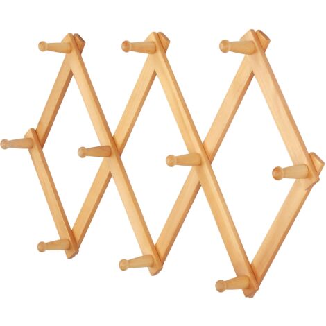 Support mural en accordéon - Porte-manteau mural extensible en bois de 16 po de hauteur, porte-chapeaux, crochets en accordéon pour casquettes de baseball, manteaux, tasses, 10 crochets (1/5)