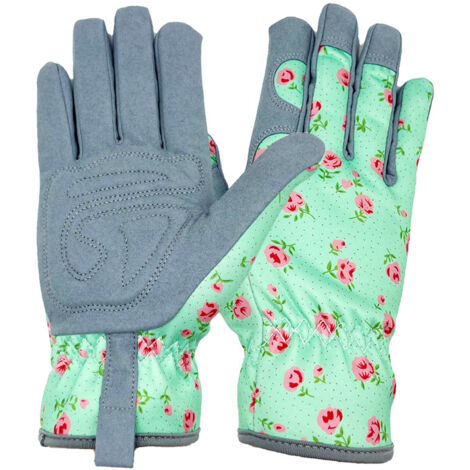 Gants de jardinage en cuir pour femme - Gants de travail pour désherber, creuser, planter, ratisser et élaguer，22.5CM (vert) (1/5)