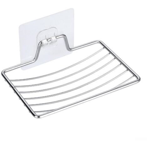 Porte-savon, tuyau d'évacuation en acier inoxydable, égouttoir à vaisselle, étagère de rangement murale pour salle de bain, porte-détergent incurvé, porte-savon argenté pour salle de bain. (1/2)