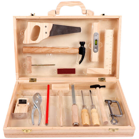 Coffret à outils pour enfants  boîte à outils multifonctionnelle en bois de 16 pièces pour l'entretien et le démontage d'outils de menuisier  kit de démontage et de remontage d'outils de menuisier (1/5)