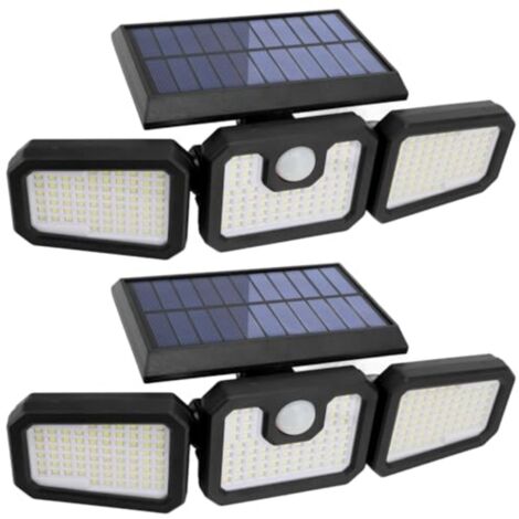Projecteur solaire extérieur à détecteur de mouvement, trois modes d'éclairage : batterie 2400 mAh, ampoule LED 210, éclairage IP65 à 360°, projecteur de sécurité solaire (ensemble de 2 pièces), noir. (1/5)