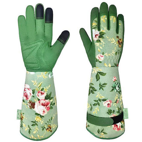 Gants de jardinage, gants de jardinage longs, résistants et confortables pour femmes, adaptés au jardinage et aux travaux de jardinage, gants de jardinage en cuir pour femmes, imprimé vert. (1/4)