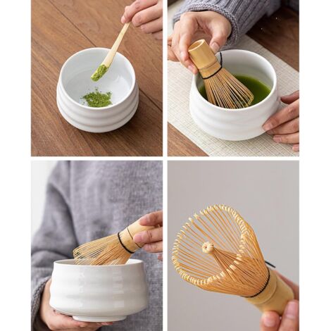 Kit de thé et matcha avec fouet et bol, fouet en céramique, pour amateurs de thé (rose