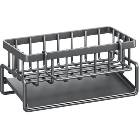 Boîte de rangement pour évier de cuisine avec égouttoir automatique et porte-éponge, grise (1/5)