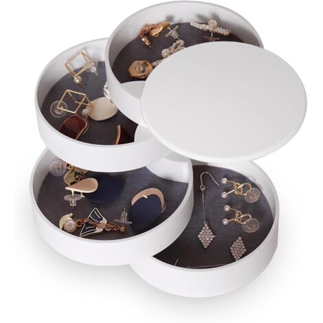 Boîte à bijoux rotative à cinq niveaux avec couvercle, blanche (1/5)
