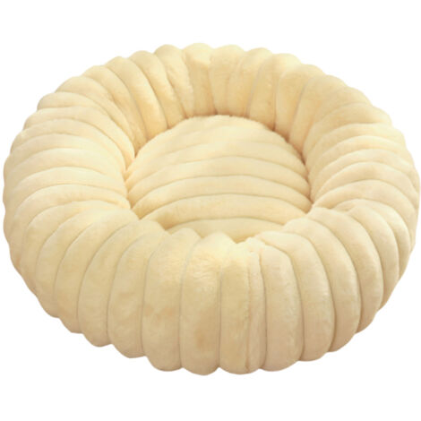 Petit panier rond pour chien/chat, en velours côtelé doux, base antidérapante, beige