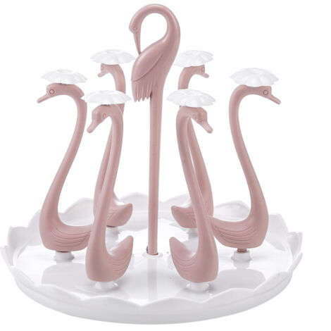 Égouttoir à tasses rose clair en forme de cygne, porte-tasses pour 6 tasses, en plastique – (1/5)