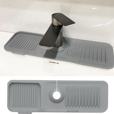 Tapis de robinet avec protection anti-éclaboussures, silicone alimentaire, gris clair (1/5)