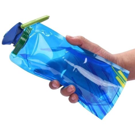 Gourde pliable et portable, idéale pour les voyages, le sport et le cyclisme. Réutilisable, légère et compacte, modèle bleu. (1/4)