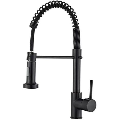Robinet de cuisine à douchette extractible, mitigeur à ressort, noir (1/5)