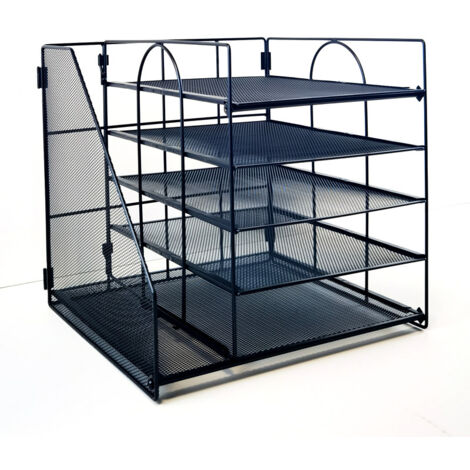Organiseur de bureau Tommoy01 à 5 niveaux avec classeur, plateaux et porte-documents, noir (1/5)