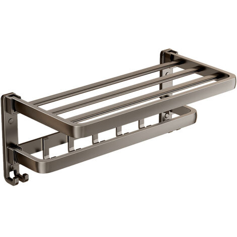 Porte-serviettes avec étagère – Acier au carbone gris – Salle de bain – Pratique et sûr (1/5)