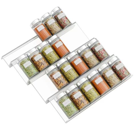 Ensemble de 4 étagères à épices en acrylique avec tiroir, transparentes (1/5)