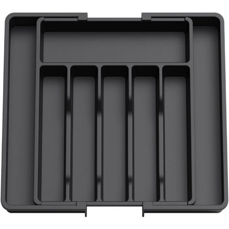 Boîte de rangement extensible pour couverts, à plusieurs compartiments, noire, (1/5)