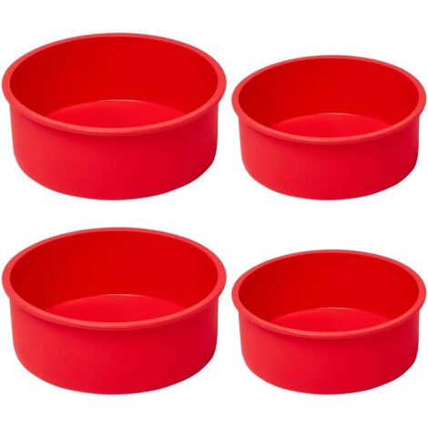 Lot de 4 moules à gâteaux ronds en silicone, 2 de 15 cm et 2 de 20 cm, rouges (1/5)