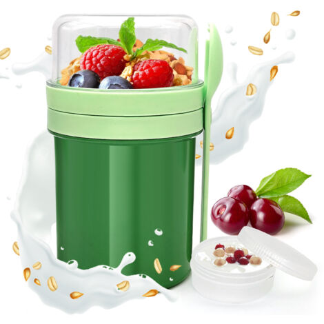 Pot de yaourt hermétique à emporter, idéal pour les flocons d'avoine et les salades, vert – (1/5)