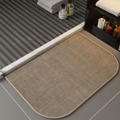 Tapis de bain absorbant et antidérapant en lin, tissage tressé — couleur avoine — (1/5)