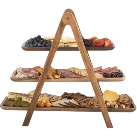 Plateau en bois à 3 niveaux avec support, présentoir de cuisine, marron (1/5)