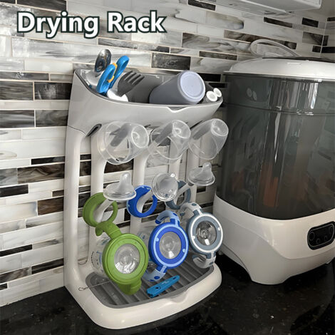 égouttoir Bouteilles Oxo OXO Égouttoir à Bouteilles Réutilisables - Support 4 Bouteilles Avec Porte-pailles - Design Aluminium Rangement Pailles Réutilisables