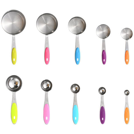 Ensemble de 10 tasses à mesurer en acier inoxydable avec poignées en silicone, empilables, pour la cuisine – (1/3)