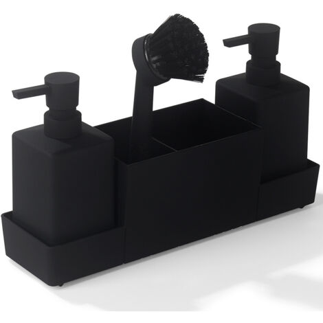 Distributeur de savon de cuisine avec porte-éponge, noir (1/4)