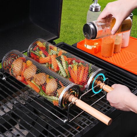 Gril rotatif d'extérieur en acier inoxydable, rôtissoire de camping et barbecue au charbon de bois — (1/5)