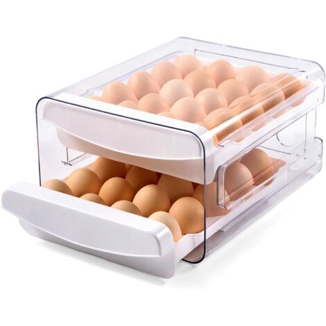 Distributeur d'œufs pour réfrigérateur, porte-œufs à double tiroir, blanc (1/5)