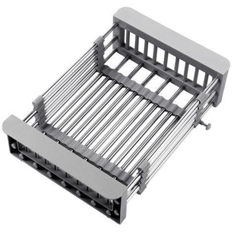 Égouttoir de cuisine extensible en acier inoxydable, grand modèle, gris (1/4)
