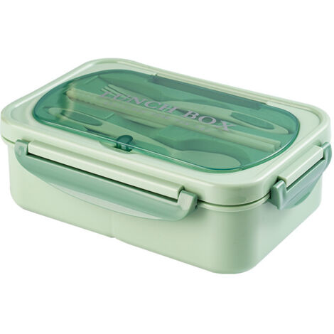 Boîte à bento pour adulte avec couverts, en polypropylène vert, compatible micro-ondes,