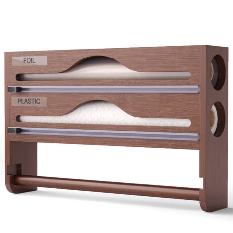 Distributeur de papier aluminium avec coupe-papier, double compartiment, marron (1/3)