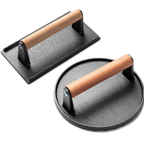 Presse à hamburger, presse à hamburger pour poêles à frire, moule à presse rectangulaire robuste en fonte pour bacon avec poignée en bois, poids à steak haché pour sandwichs. (1/4)